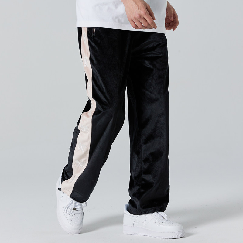 ozonehole蝴蝶刺绣串标丝绒绒裤撞色潮流男女休闲裤