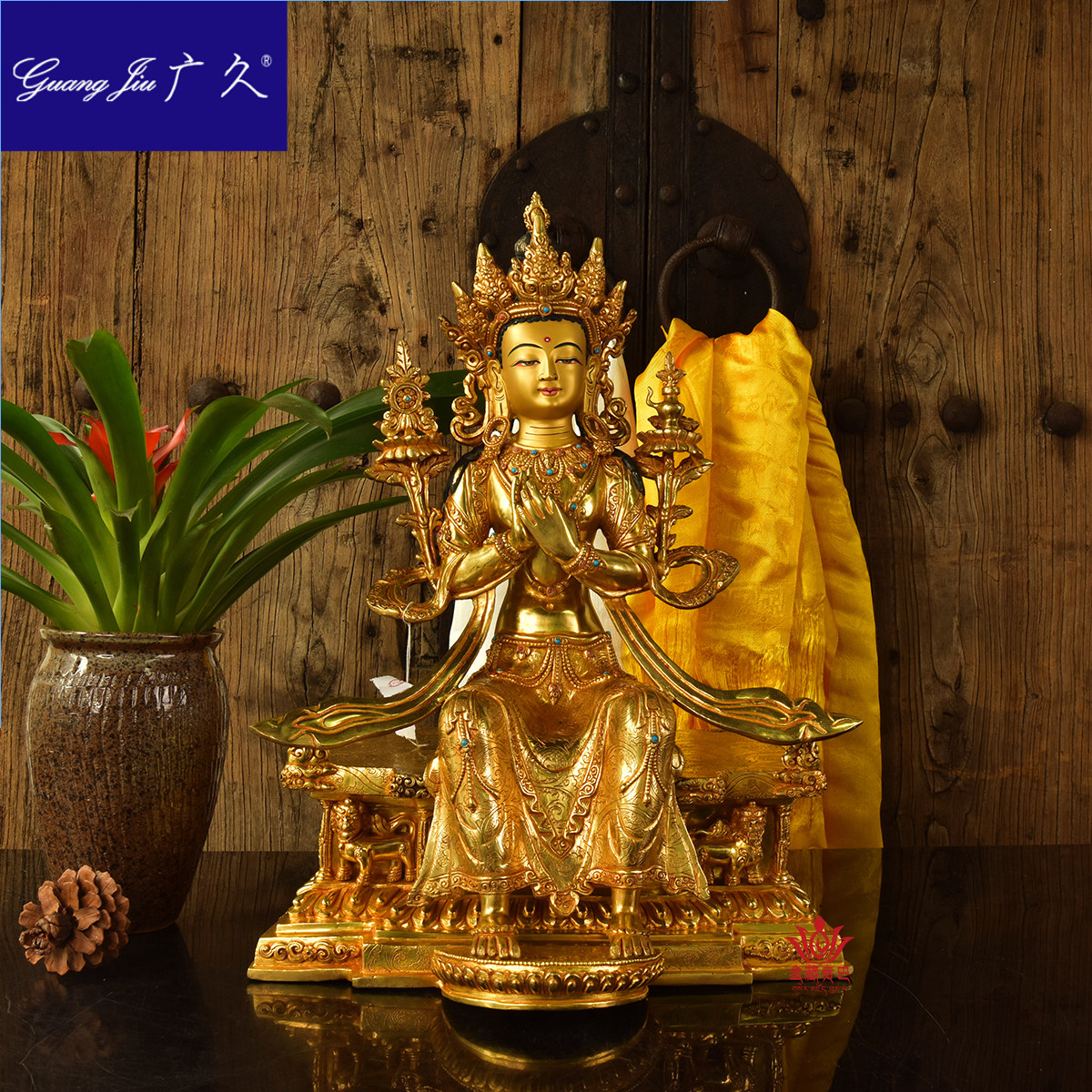 强巴佛像尼泊尔手工铜全鎏金弥勒藏传密宗供奉摆件