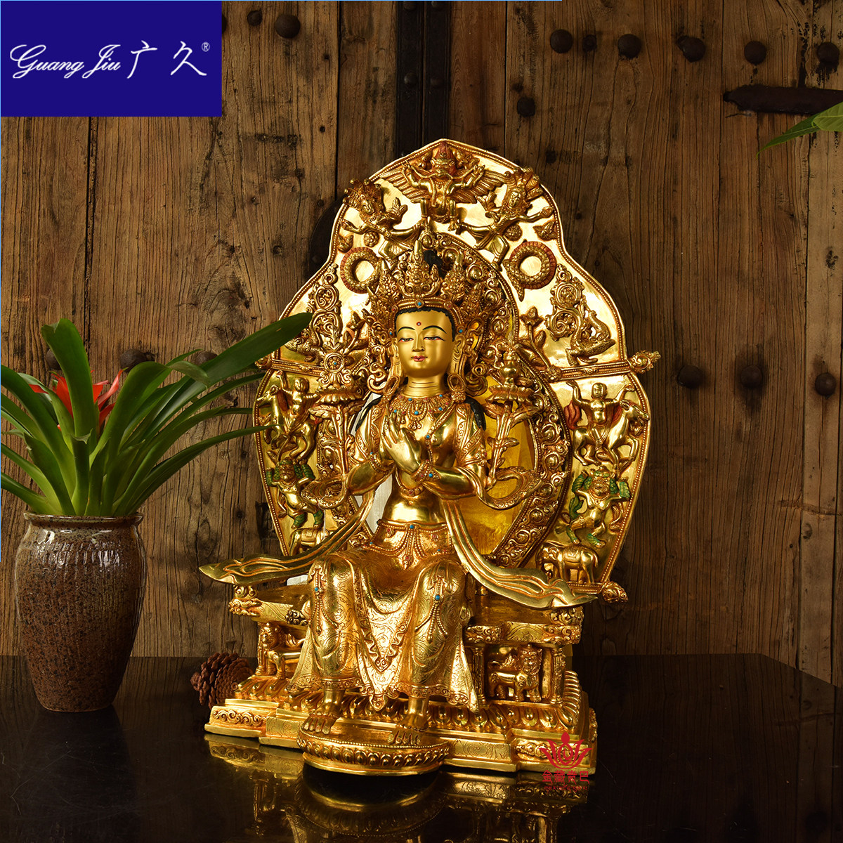 强巴佛像尼泊尔手工铜全鎏金弥勒藏传密宗供奉摆件