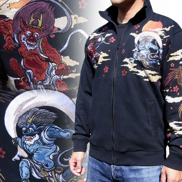 仏喜罗坊横须贺和柄限量纹身刺青日本刺绣绒衫卫衣开衫男风神雷神