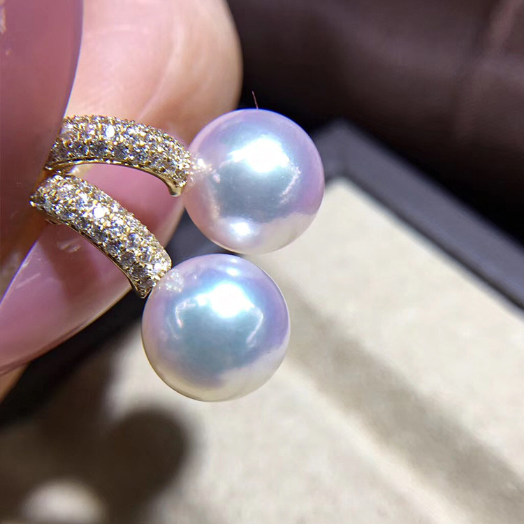 珍珠akoya天女小灯泡光泽镜面正圆耳环海水天然耳饰