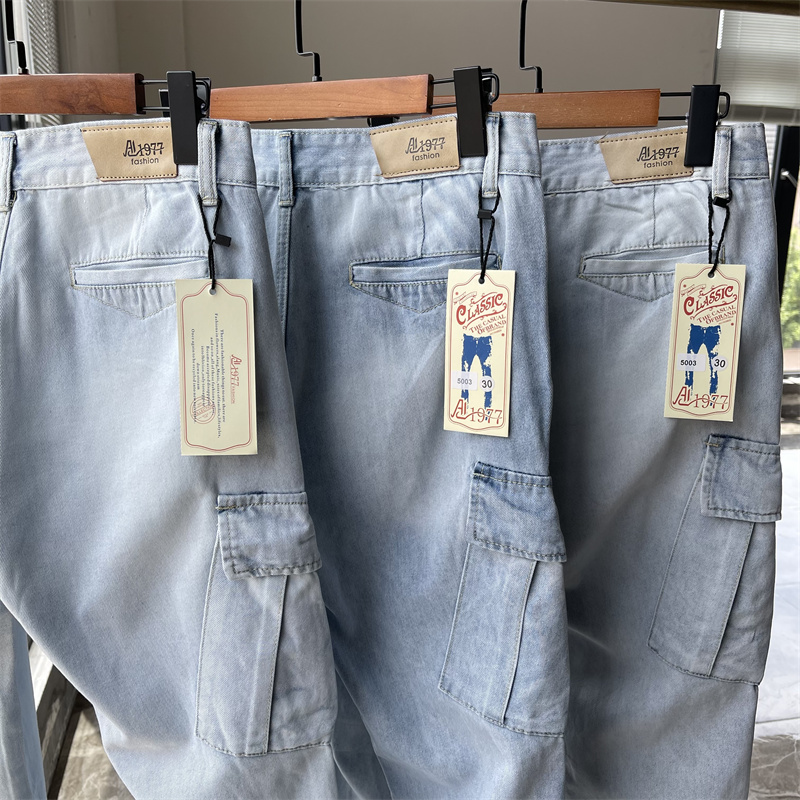 重磅好牛！高端货！做旧水洗牛仔工装裤2021早秋新款休闲直筒长裤