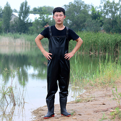 加厚捕鱼耐磨连体裤水男水全身抓捕半身皮叉钓鱼服