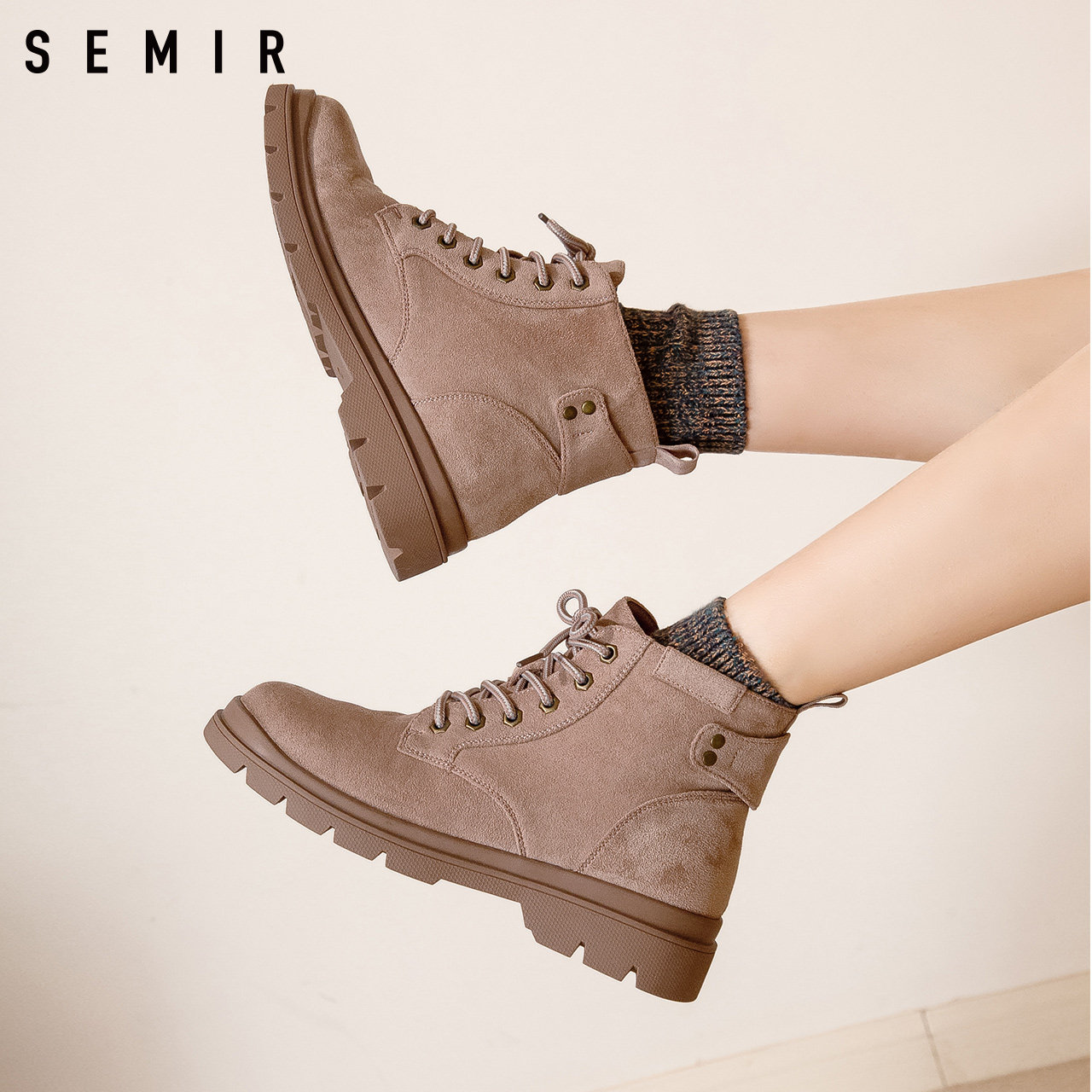semir马丁靴女英伦风2021秋冬加绒靴子百搭高帮女靴ins潮短靴鞋子