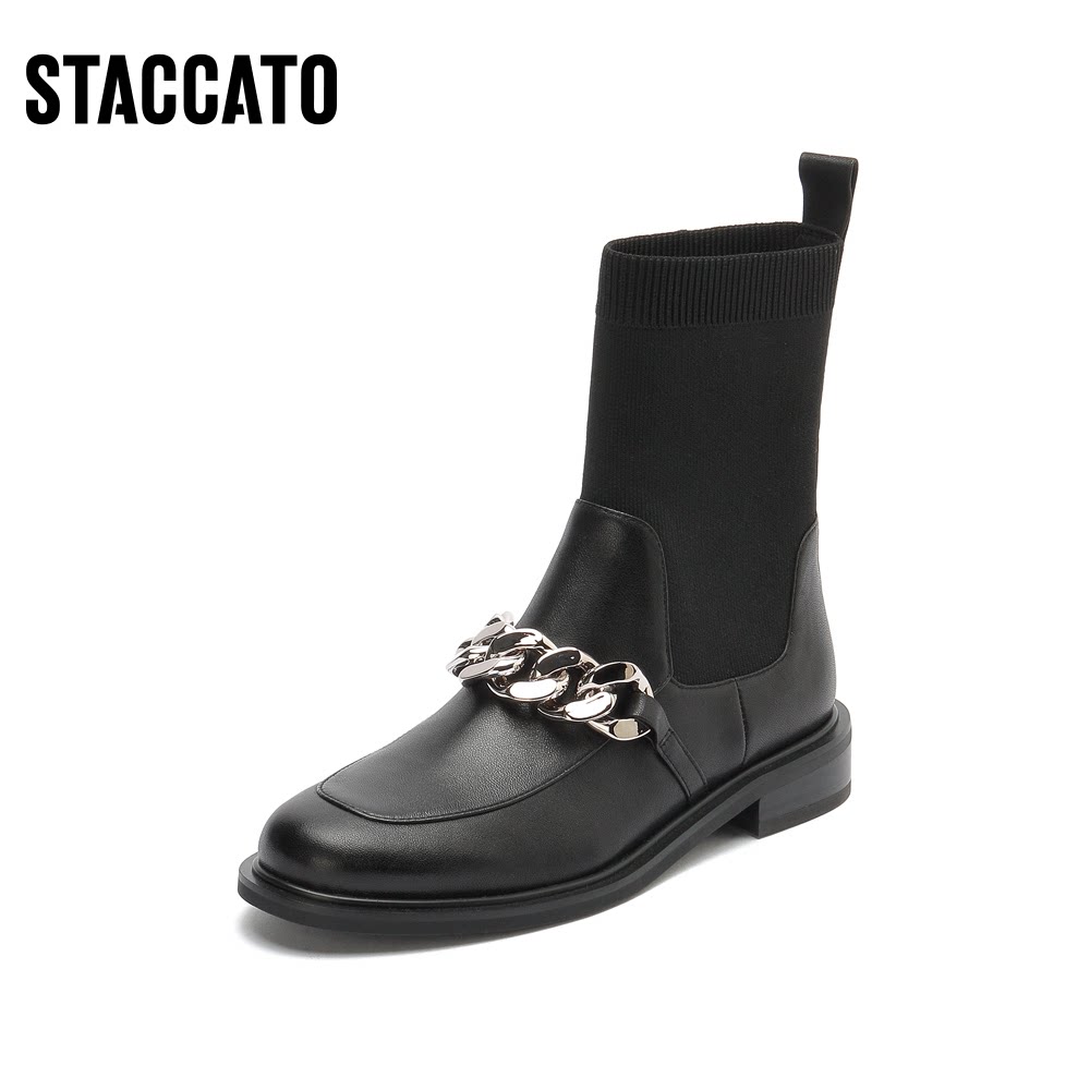 思加图冬季新款英伦金属装饰袜靴瘦瘦女中eaj08dz0时装靴