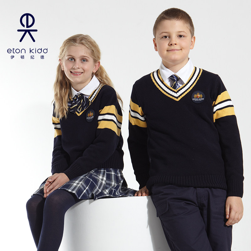 etonkidd伊顿纪德英伦校服男女女童套头纯棉长袖毛衣