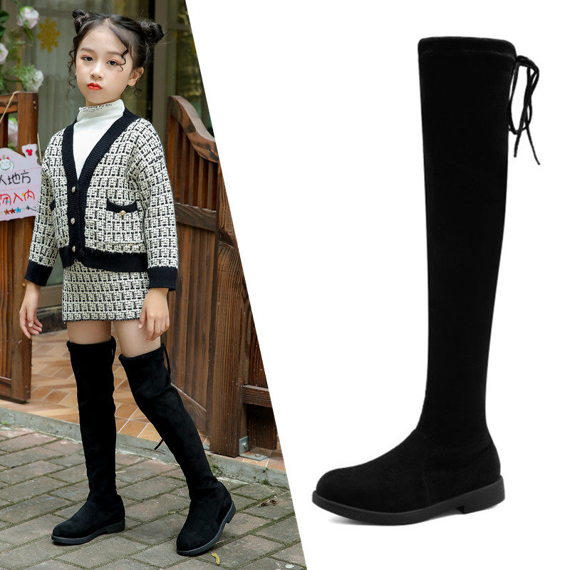 女童过膝长筒靴子2021秋冬季真皮儿童高筒靴中大皮靴
