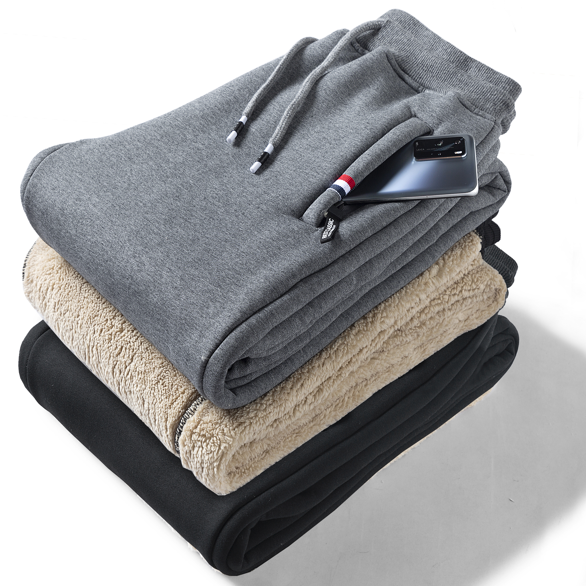 男士加绒裤子保暖加厚运动休闲冬季超厚羊羔绒加休闲裤