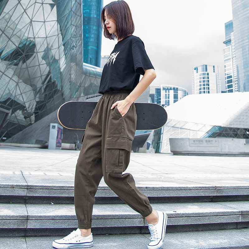 裤子女春秋大码工装裤女夏季薄款小个子胖mm运动束脚休闲哈伦秋冬