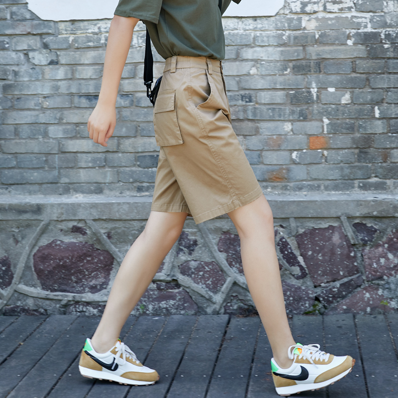 卡其色工装短裤女夏季薄款五分裤女宽松运动休闲2022新款中裤大码
