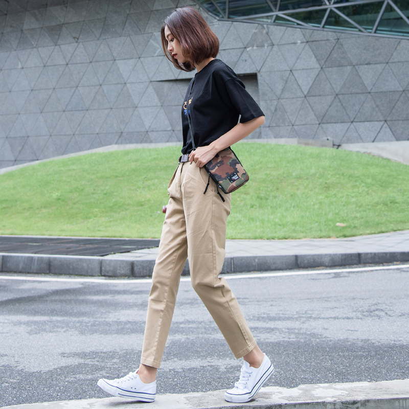 卡其色裤子女春秋工装裤女夏季薄款直筒休闲哈伦秋冬萝卜九分烟管