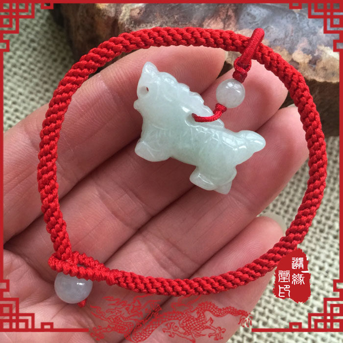 麒麟包邮翡翠玉立体玉麒麟手链送子财运人丁送福手链