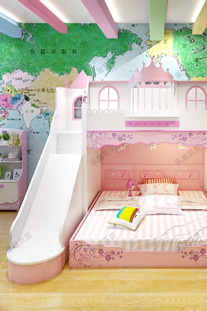乐居贝贝实木欧式网红少女梦幻公主城堡双层高低上下儿童床
