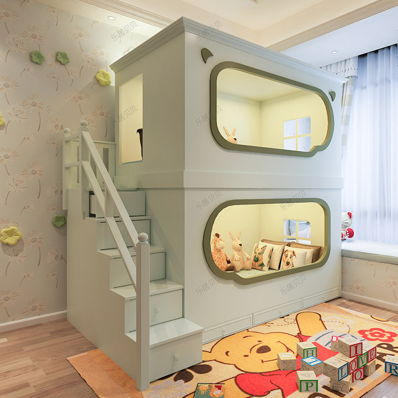 乐居贝贝实木木床女孩男孩上下床创意滑梯两层高低儿童床