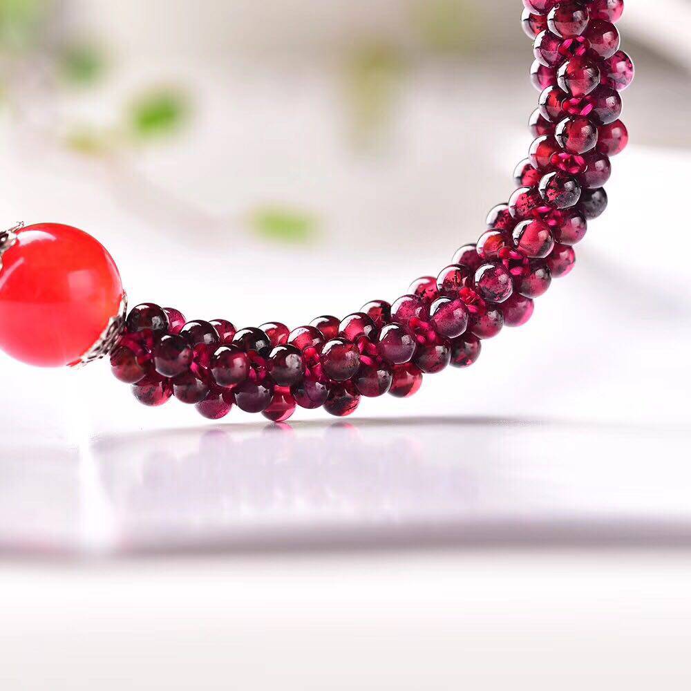 红石榴石榴石素珠手链女款时尚配饰潮流手串本命年手链