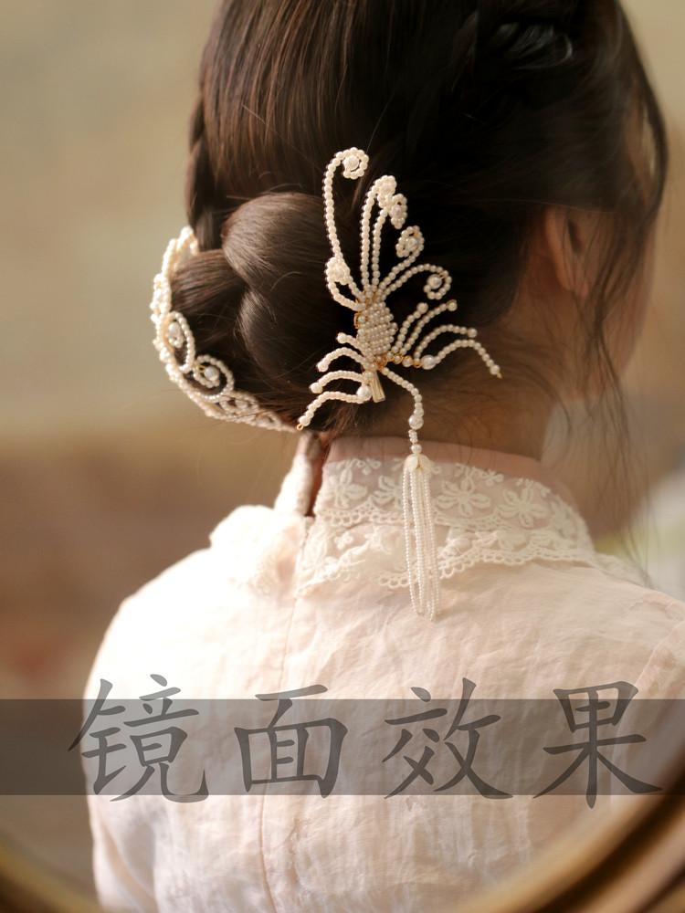 侧边古典头饰侧凤复原原款复古旗袍民国珍珠发饰