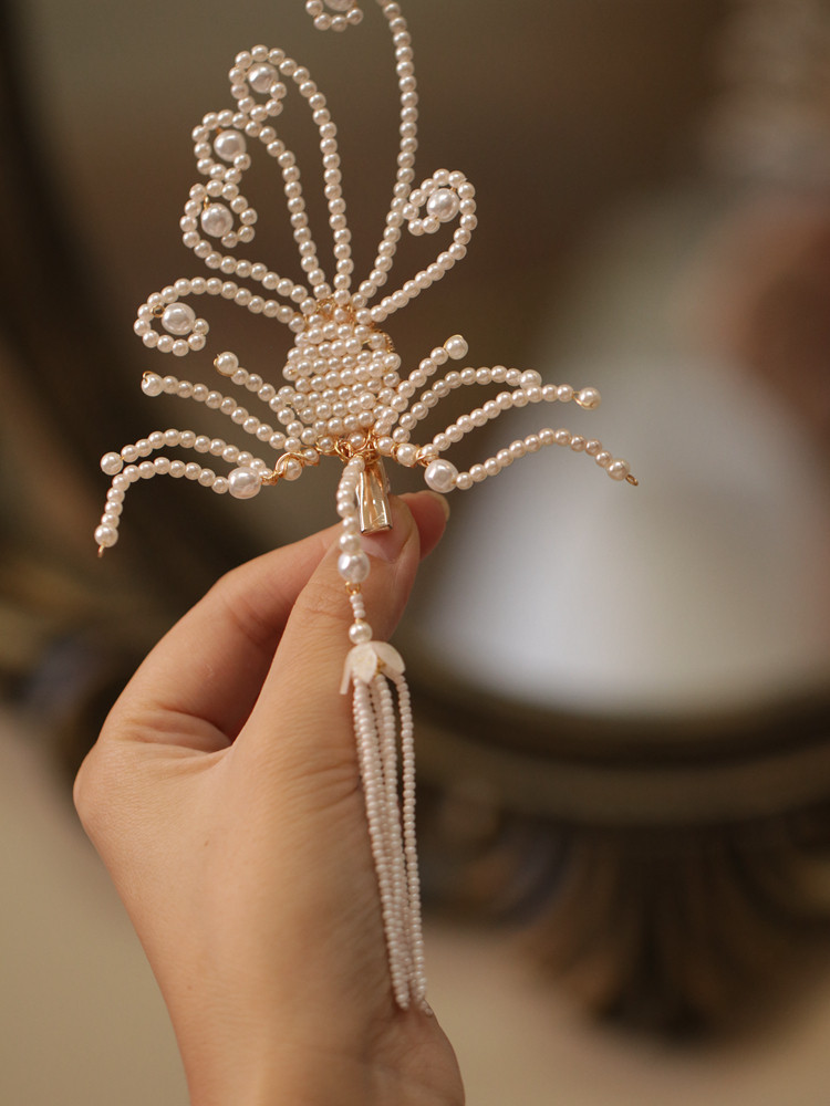 侧边古典头饰侧凤复原原款复古旗袍民国珍珠发饰