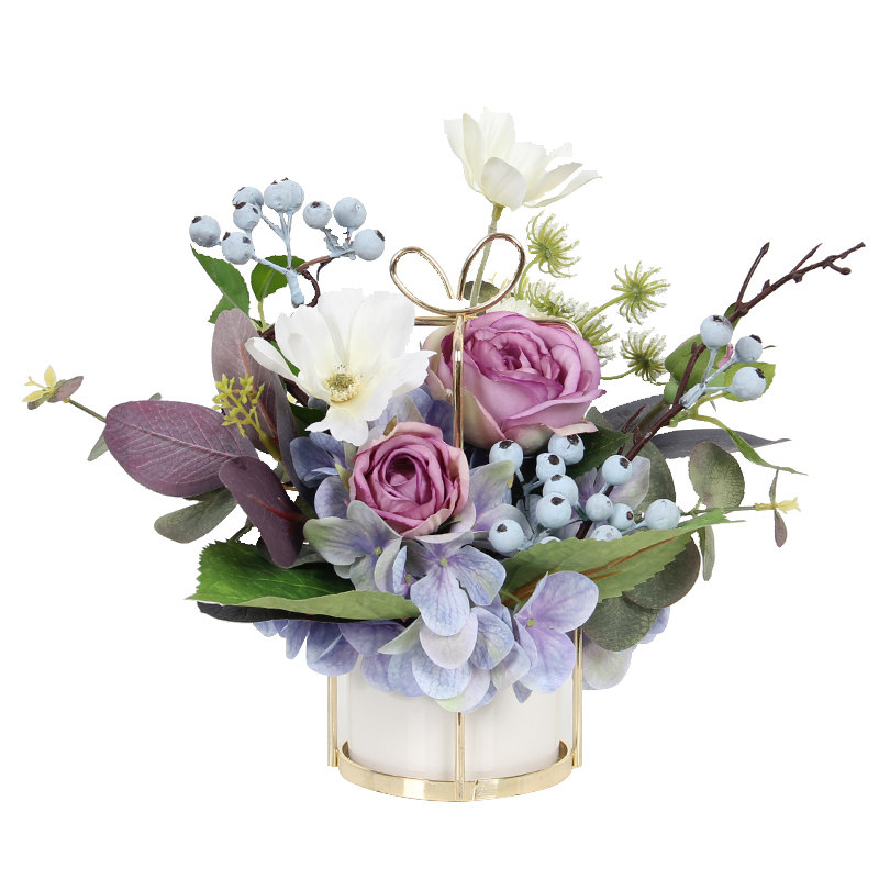 lancol欧式绣球玫瑰仿真花束蓝紫色花艺客厅装饰仿真花