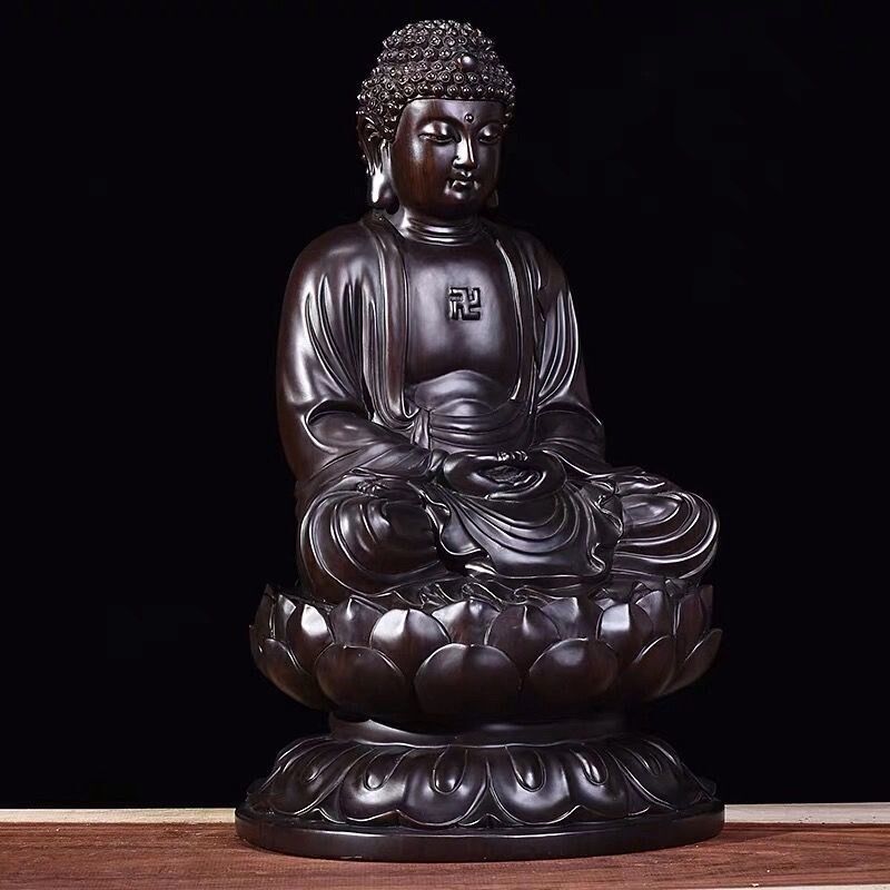 檀木雕刻大日如来如来佛佛祖阿弥陀佛释迦牟尼西方三圣摆件