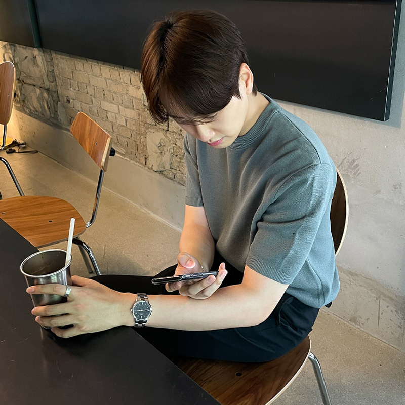 2022新款圆领短袖T恤男潮牌宽松韩版休闲纯色针织衫半袖体恤百搭