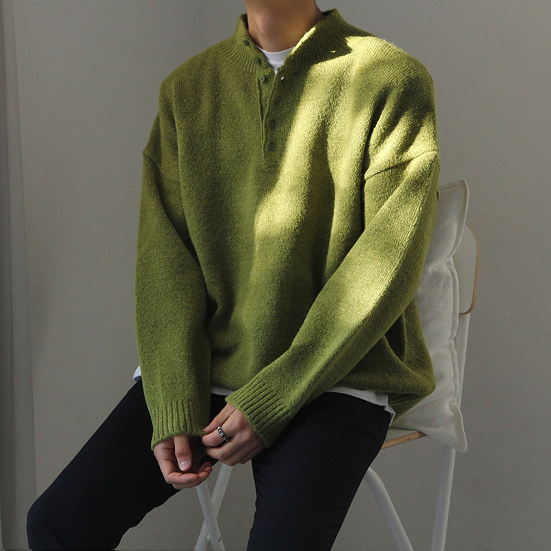 2021新款纯色针织衫韩版潮流个性毛衣男士宽松慵懒风外套休闲百搭