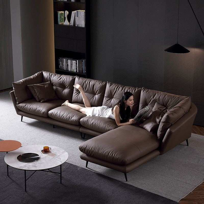 沙发真皮意式极简羽绒超软客厅巧克力色头层牛皮皮艺沙发