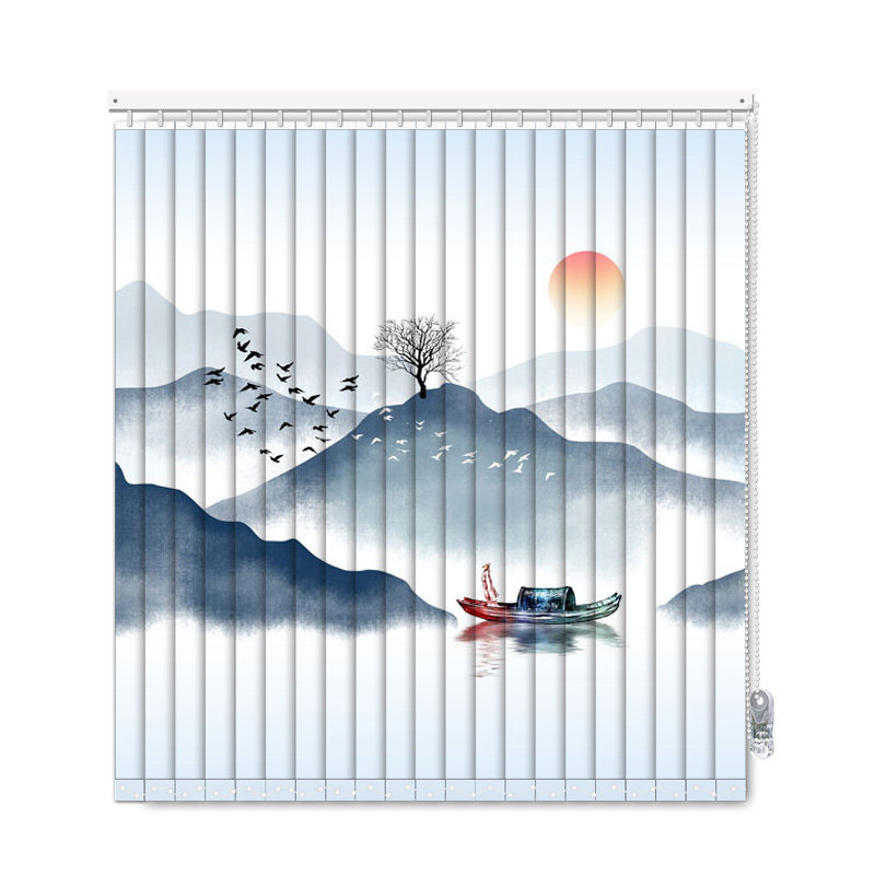 优诗曼pvc竖百叶新中式山水遮光隔断垂帘客厅阳台办公室竖垂直帘