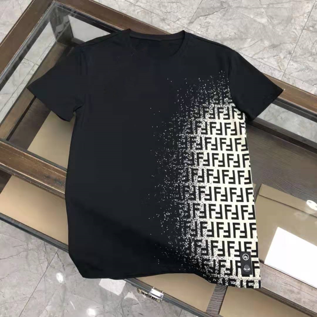 2022夏季潮字母分裂满印侧面渐变色男圆领修身休闲短袖T恤丝光棉