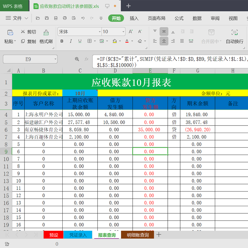 excel应收应付表格系统自动统计往来明细账管理报表