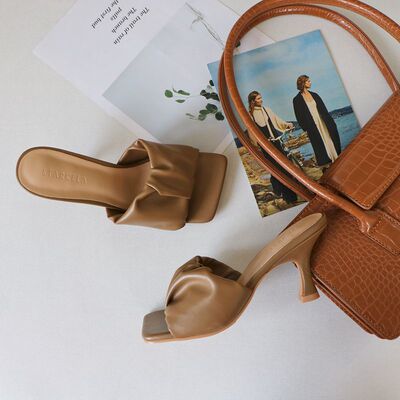 starkela2020春夏新款方头露趾度假棕色高跟凉鞋女bv平替法式凉拖