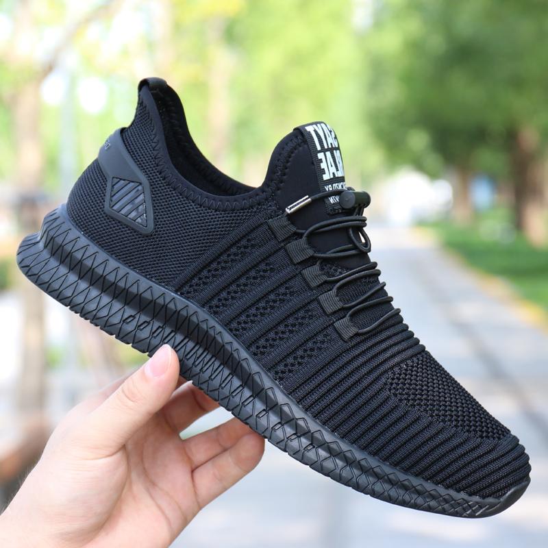 香港潮牌男鞋2021新款秋季黑色百搭软底透气飞织网鞋休闲男跑步鞋