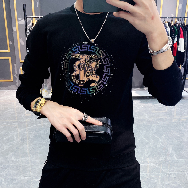 欧洲站烫钻卫衣男潮牌2021冬季新款男士秋冬男装加绒加厚长袖上衣