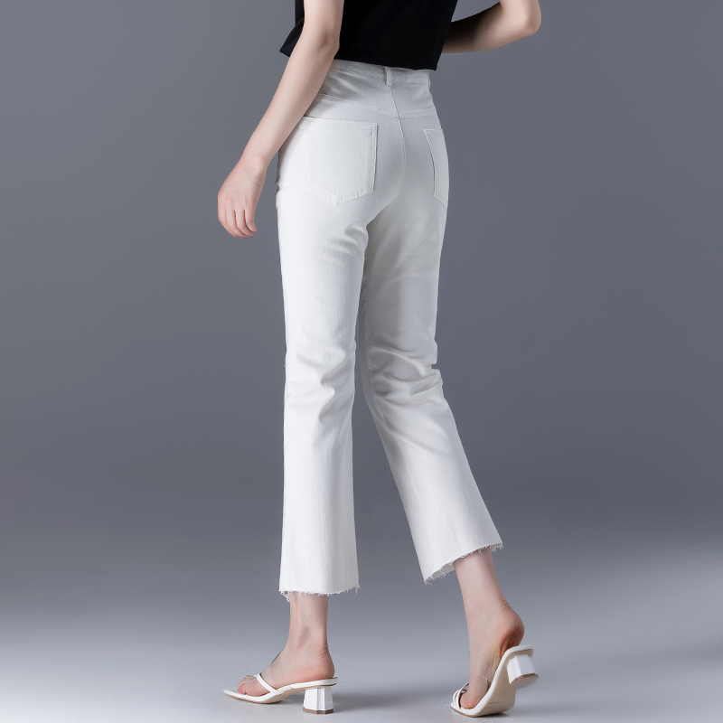 高腰微喇牛仔裤夏季薄款白色裤子2021年新款休闲牛仔裤