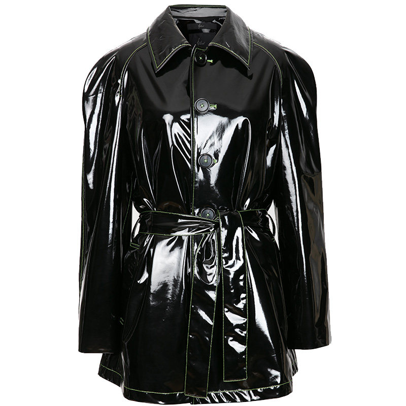 lost休闲宽松翻领风衣短款漆皮general品明新品明风衣