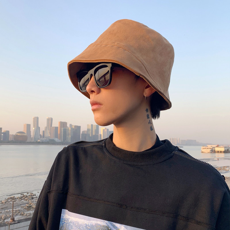 渔夫帽子男秋冬季韩版百搭简约休闲纯色时尚水桶帽男日系盆帽男潮