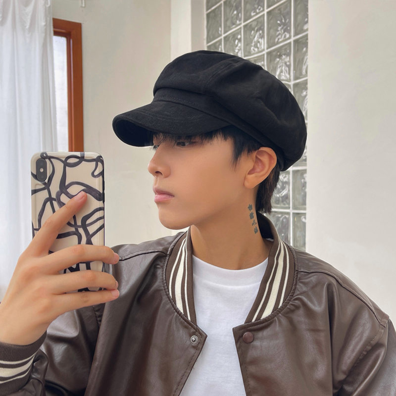 黑色帽子男士潮人春秋秋天潮日网红复古英伦帽子