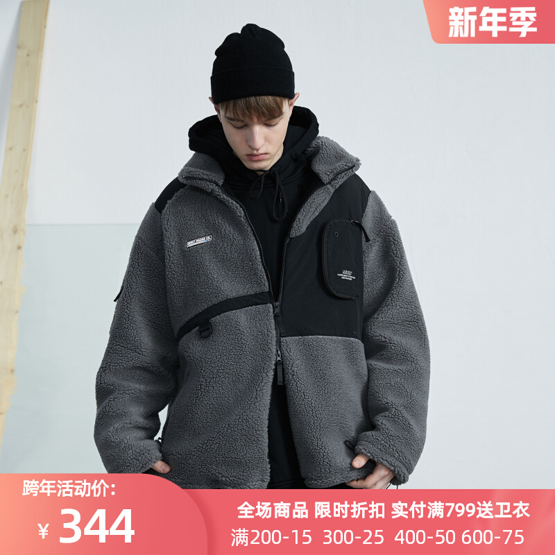 MULT冬季新款国潮羊羔绒外套男女宽松加厚开衫潮牌羊羔毛棉衣夹克