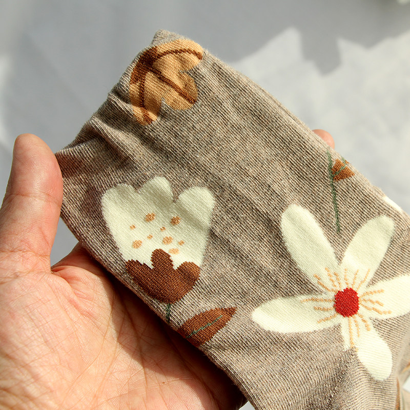 春秋秋冬季袜子袜子女女中筒袜韩国时尚潮流花朵女袜中筒袜