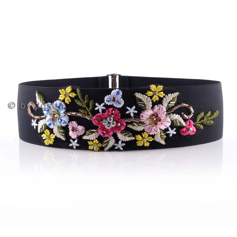 花朵刺绣水钻礼服改良汉服女士装饰松紧腰带腰带