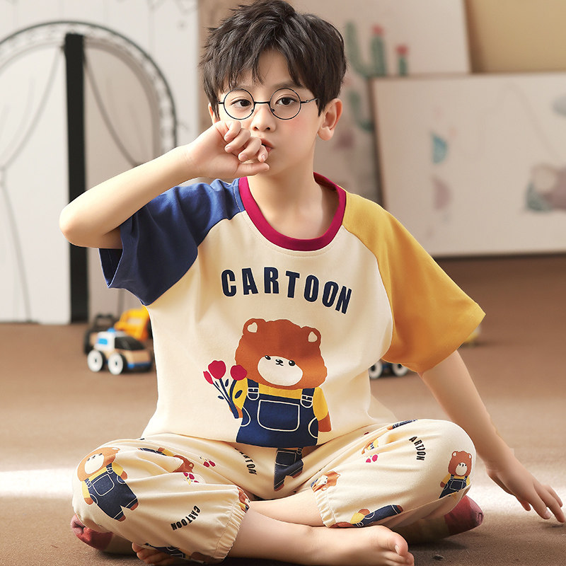 儿童睡衣男童短袖长裤纯棉小男孩中大夏季6岁家居服套装