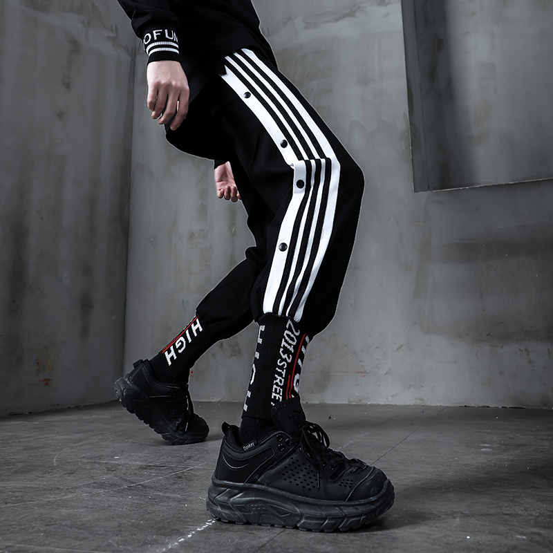 原创加绒裤子男2022年春季新款潮流束脚裤侧条纹情侣款百搭休闲裤