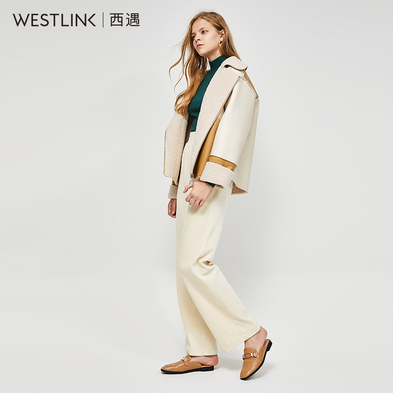 清仓特卖westlink西遇女装气质翻领羊羔毛撞色时尚短外套
