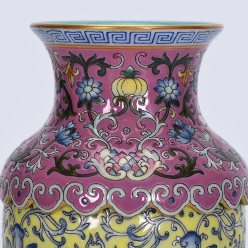 瓷器乾隆珐琅彩黄地转心瓶古董古玩明清旧货老货花瓶