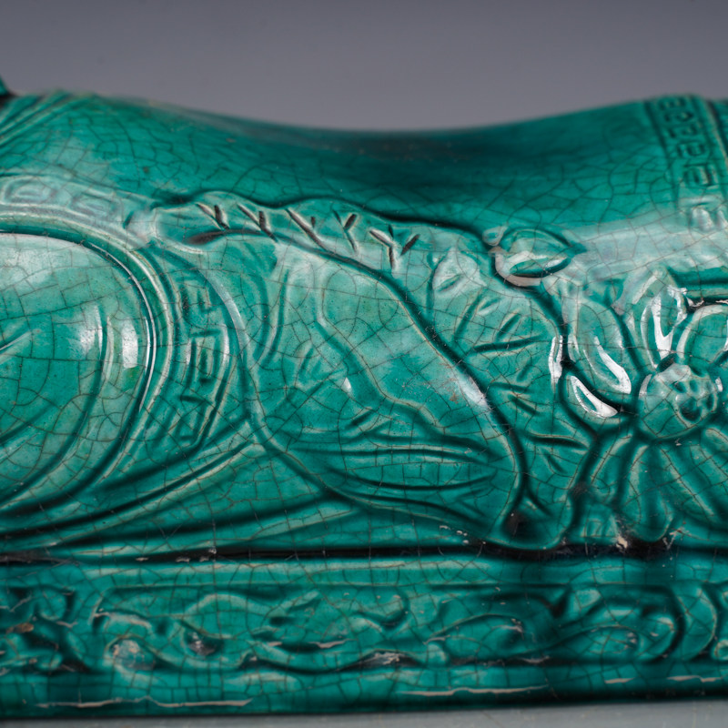 收藏宋瓷定窑绿釉娃娃瓷枕古董古玩旧货老货装饰摆件