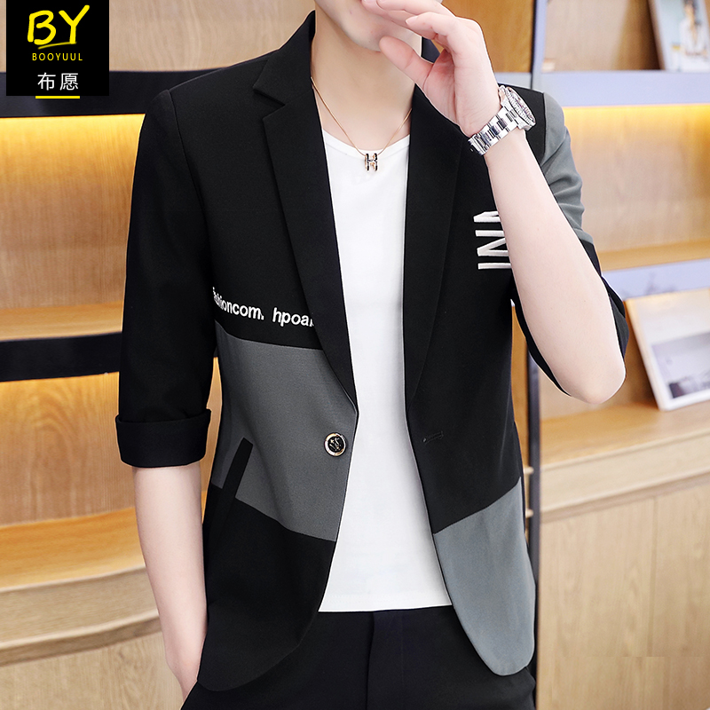 2021夏季新款西装男士七分袖休闲中袖外套男韩版修身潮流半袖西服