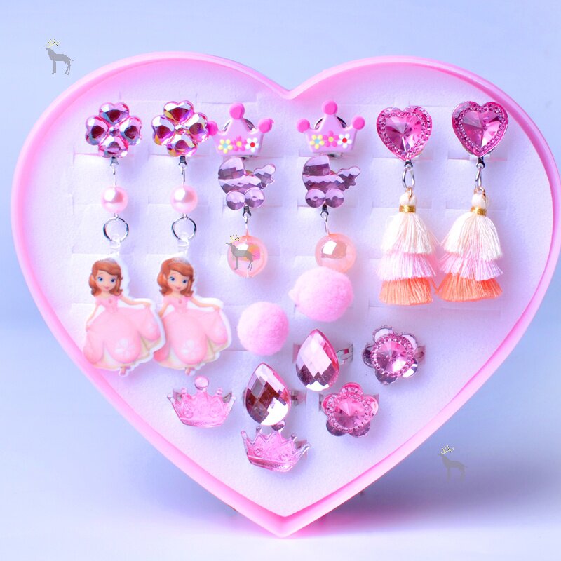 卡通儿童耳环戒指装饰品小女孩爱莎公主项链