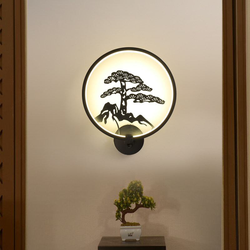 新中式中式圆形壁灯别墅酒店会所客厅卧室背景墙壁灯