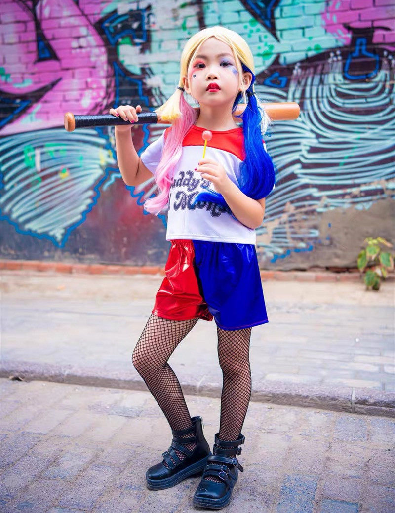 cosplay小丑女模特走秀演出女孩哈莉奎茵假发儿童自杀小队服装