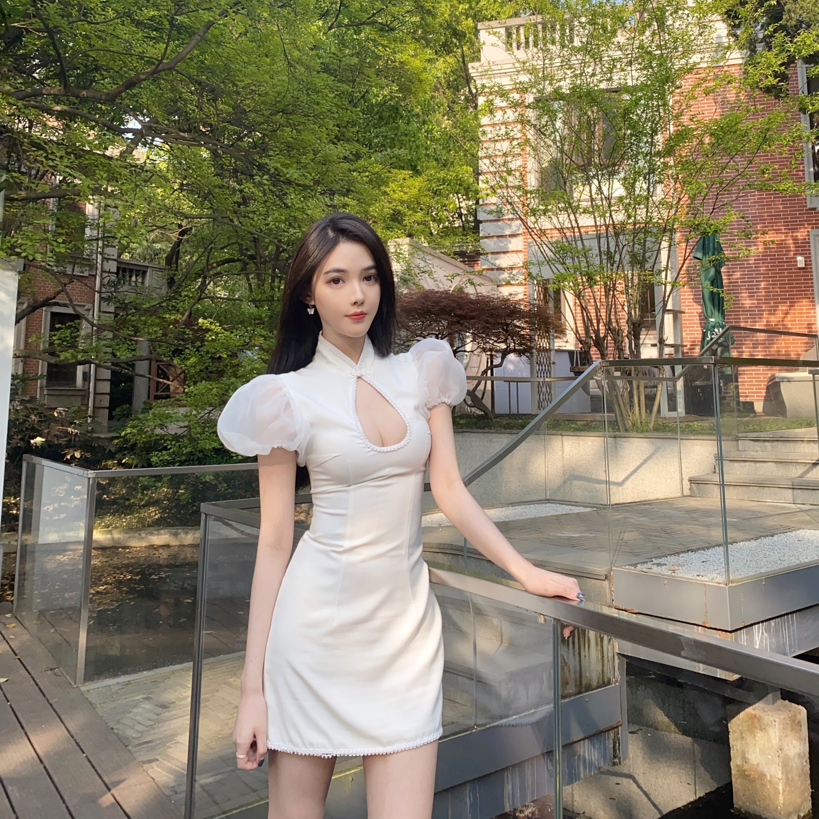 nicky旗袍改良版 少女泡泡袖连衣裙女夏2021新款气质性感收腰显瘦