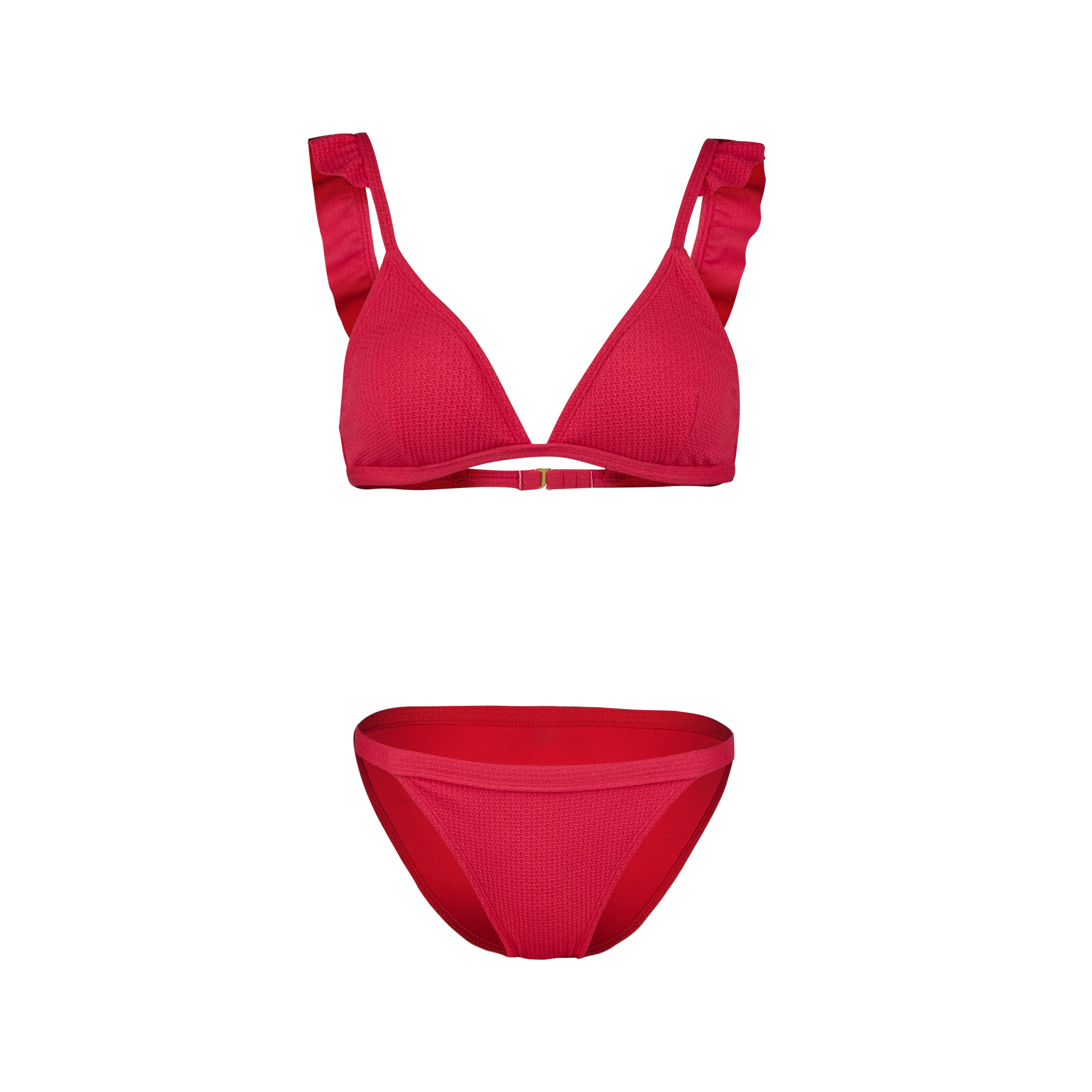 红色比基尼带胸可爱冲浪三点式泳衣女小聚拢游泳比基尼